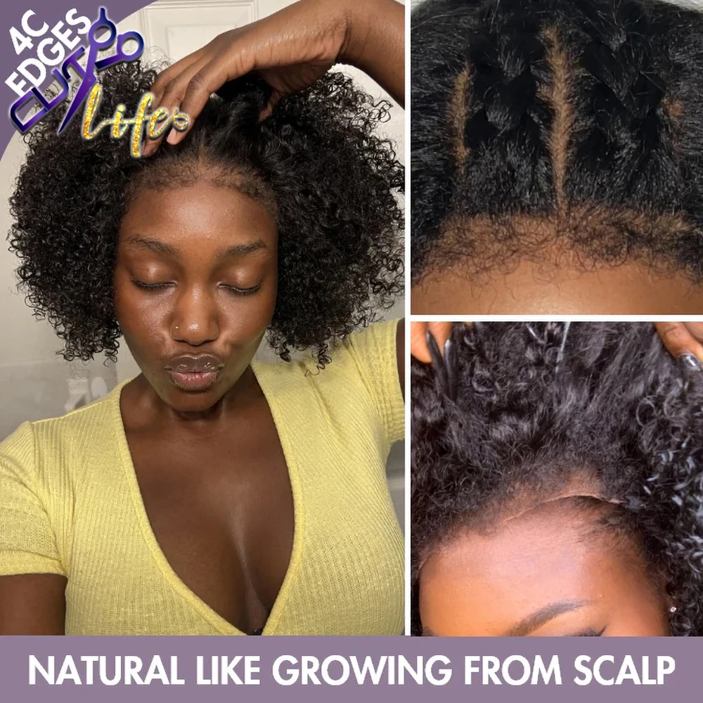 4x4 Wear And Go Glueless Human Hair Wig 4C Edges Jerry Curly Side Part Short Bob Wig Natural Hairline Ultra Natural Hairline
