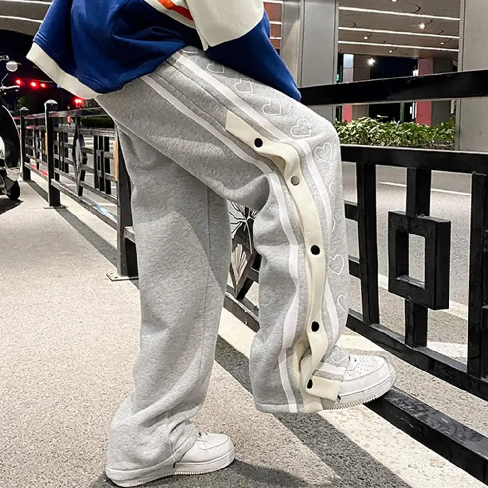 Men Basketball Pants Drawstring Mid Waist Heart Pattern