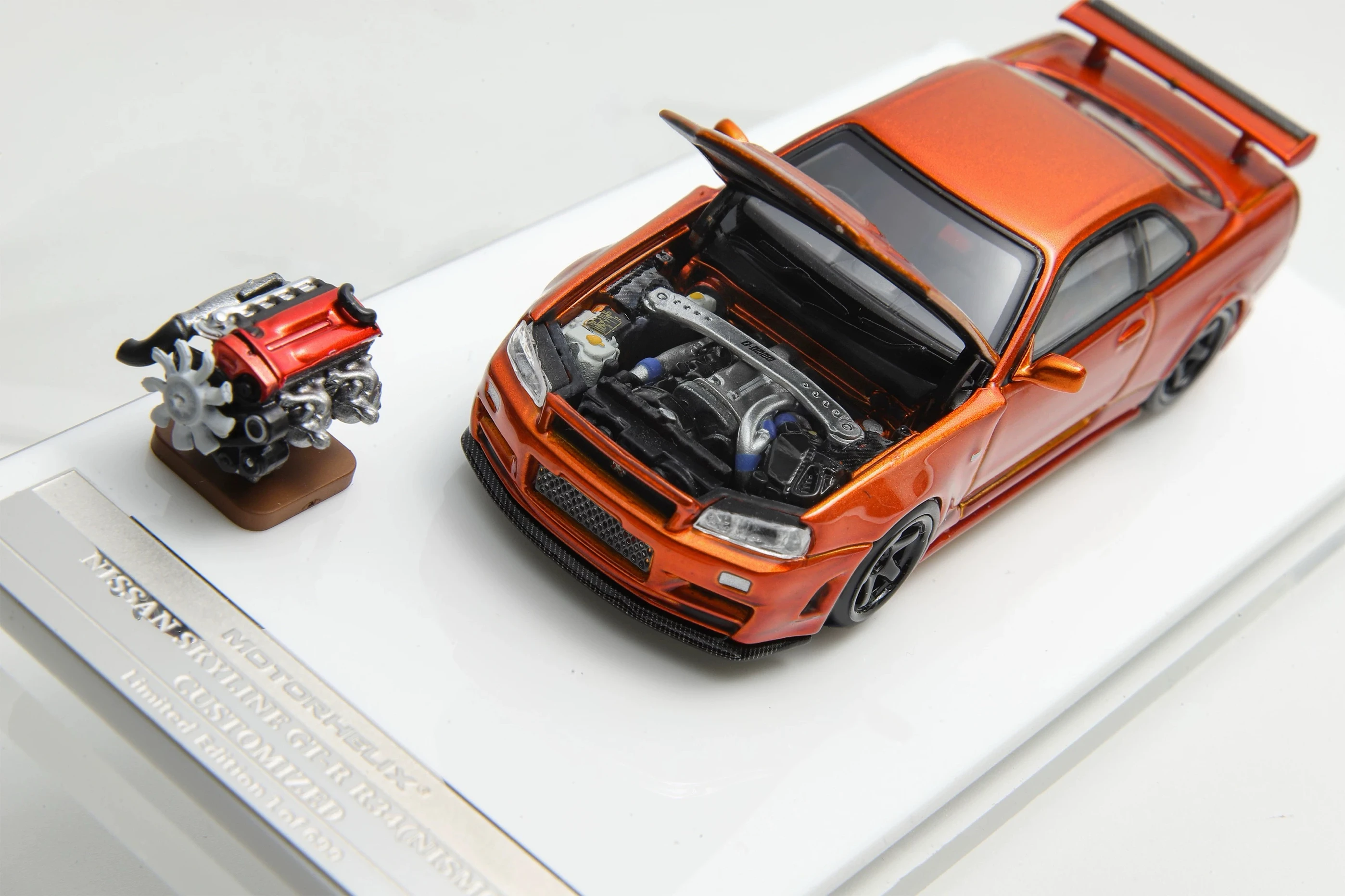 1:64 Skyline GT-R R34 Nismo Sunset Orange Alloy Die-cast Miniature