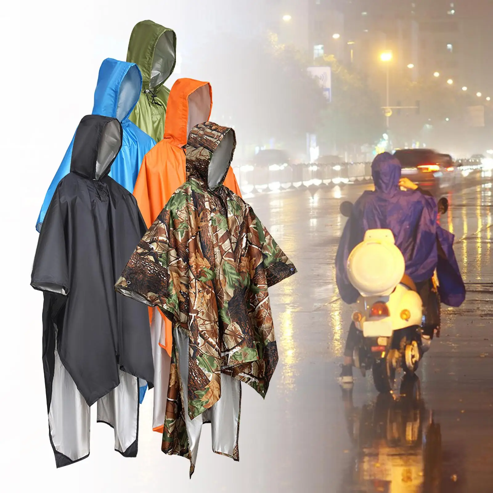 Waterproof Rain Poncho Jacket Shelter Reusable Tarp For Adult Unisex Camping Outdoor Three-In-One Raincoat Lightweight