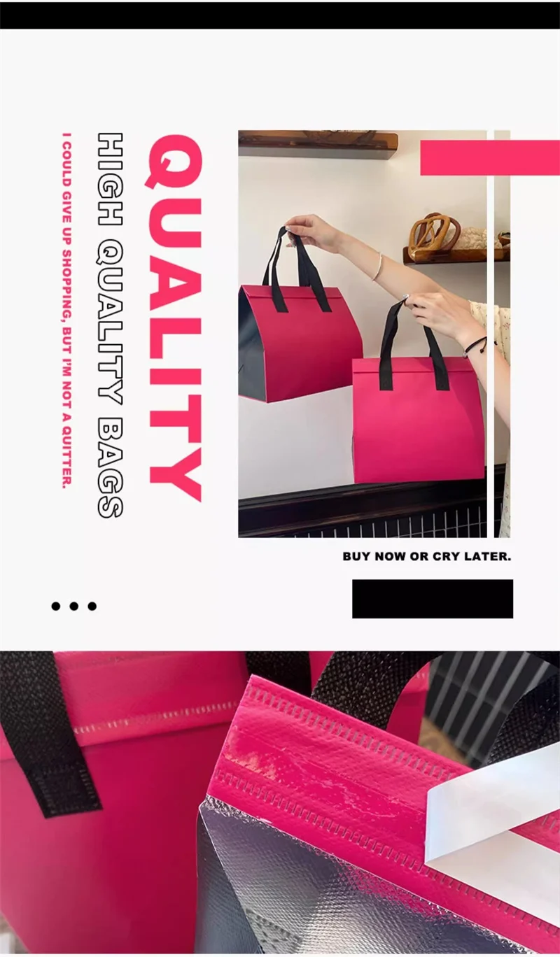 10pcs Pink Non-Woven Insulated Tote Bags – Reusable Fabric Pouches for Food, Drinks, Lu... - SKU NITB1559 - UGI Packaging