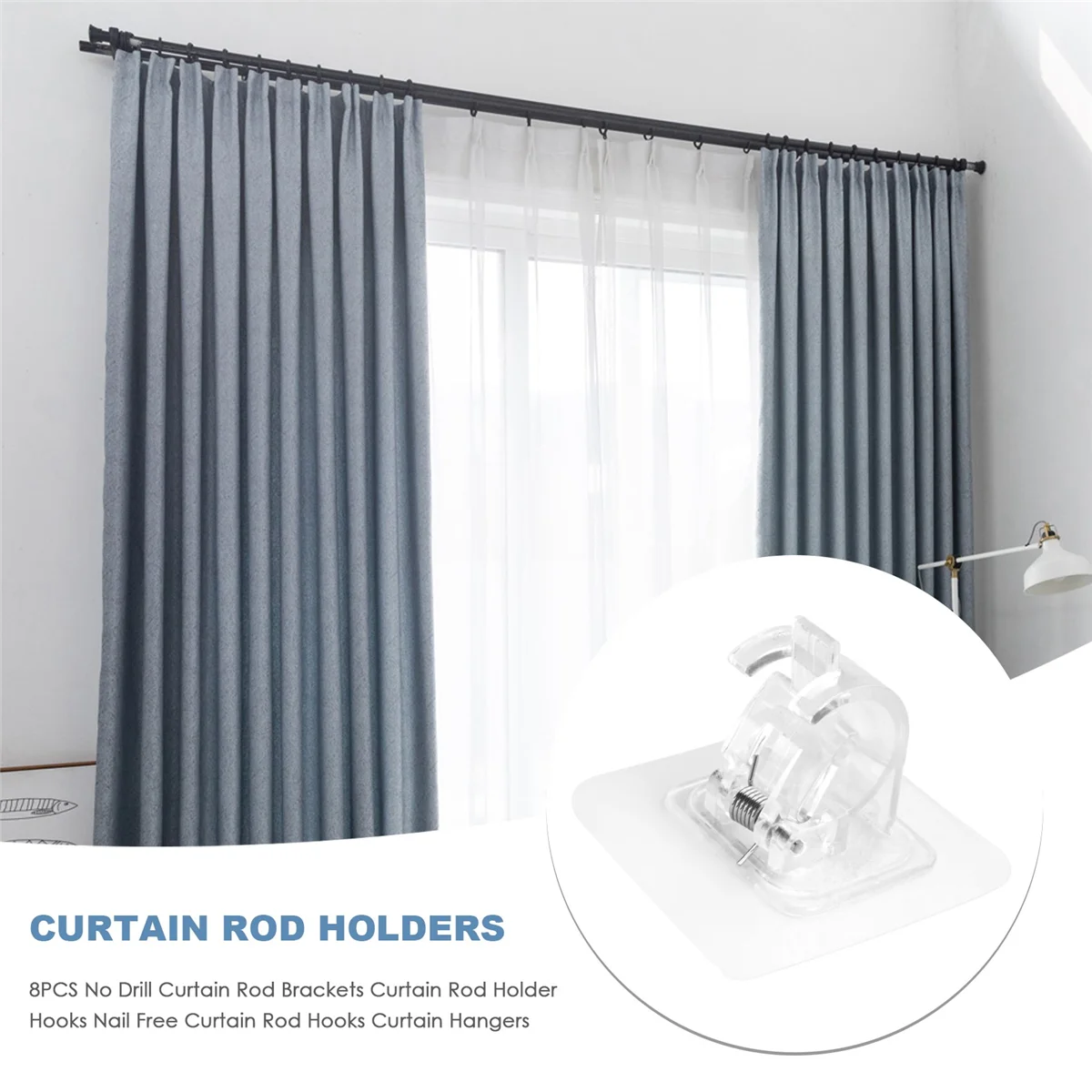 8PCS No Drill Curtain Rod Brackets Curtain Rod Holder Hooks Nail Hooks Hangers for Home