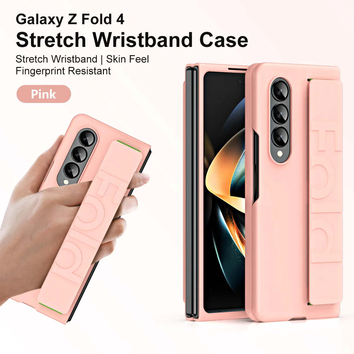 Matte Silky Hard Plastic Grip Case Strap Samsung Galaxy Z Fold 5 3 4 2 Wristband Elastic Armor Cover Z Fold5 Fold4 Fold3 phone case
