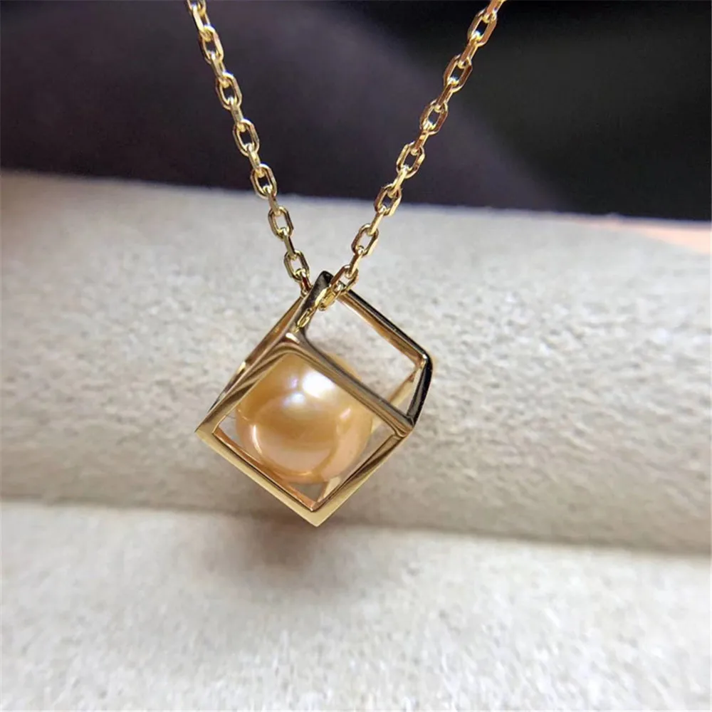 

DIY Pearl Accessories S925 Sterling Silver Pearl Pendant Empty Holder Rubik's Cube Necklace Pendant for Women with 8-9mm Beads