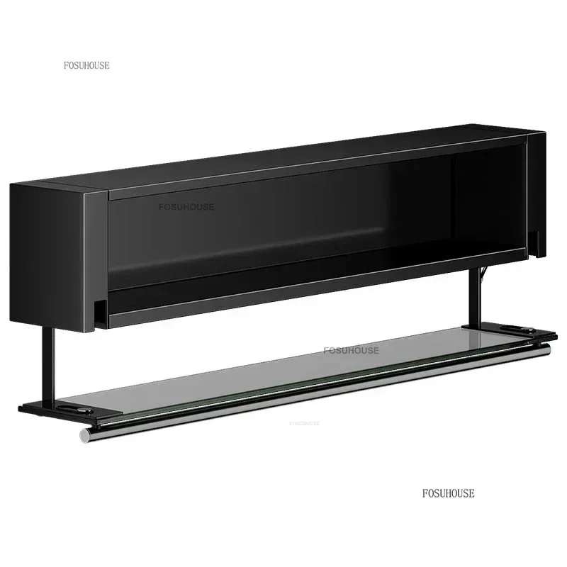 Modern Metal Glass Kitchen Cabinets Wall-mounted Spice Storage Rack Black Pull-out Basket Kitchen Island Creative Home Furniture