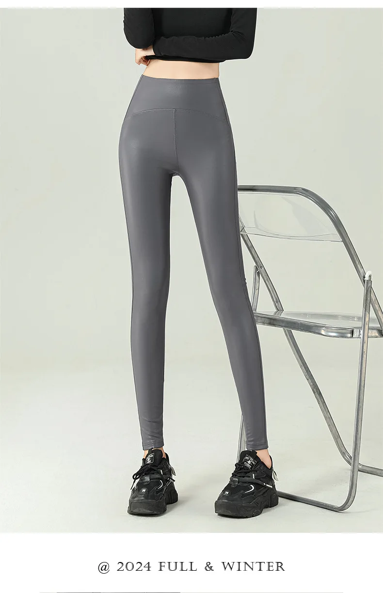 2025 Fall Winter High-Grade Fleece PU Leather Leggings Women High Waist Hip Lift Tight Sexy Faux Leather Warm Leggings
