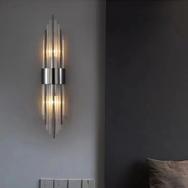 LED Wall Lamp Clear Crystal E14 Bulb Stainless Steel Wall Lights For Foyer Bedroom Aisle Dining Room Sconces