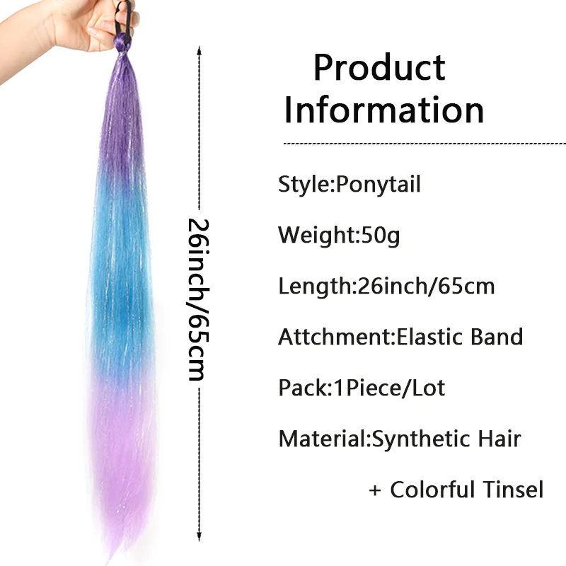 LUPU Synthetic Ponytail ExtensionsColored Braiding Hair Hair Tie 26 Inch Ombre Extensions With Tinsel For Women Girls