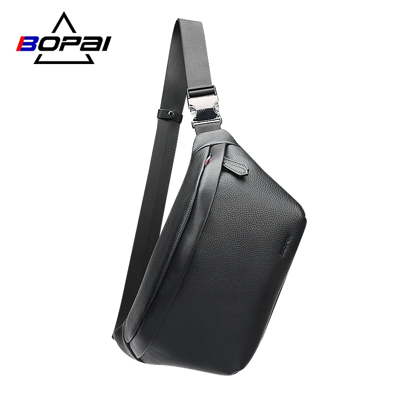 

Bopai 2023 Autumn Fashion Streetwear One Shoulder Crossbody Bag Men High Quality Leather Metal Buckle Crossbody Bag Classic