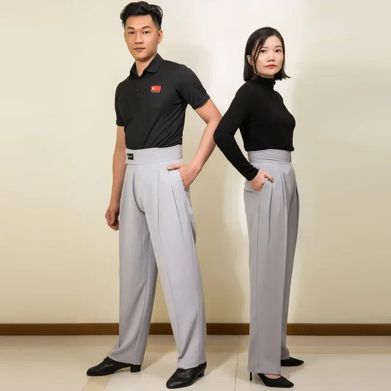 Dance Pants Men Women Latin Dance Pants Adult Ballroom Dance Competition High Waist Black Cha Cha Salsa Waltz Dancewear
