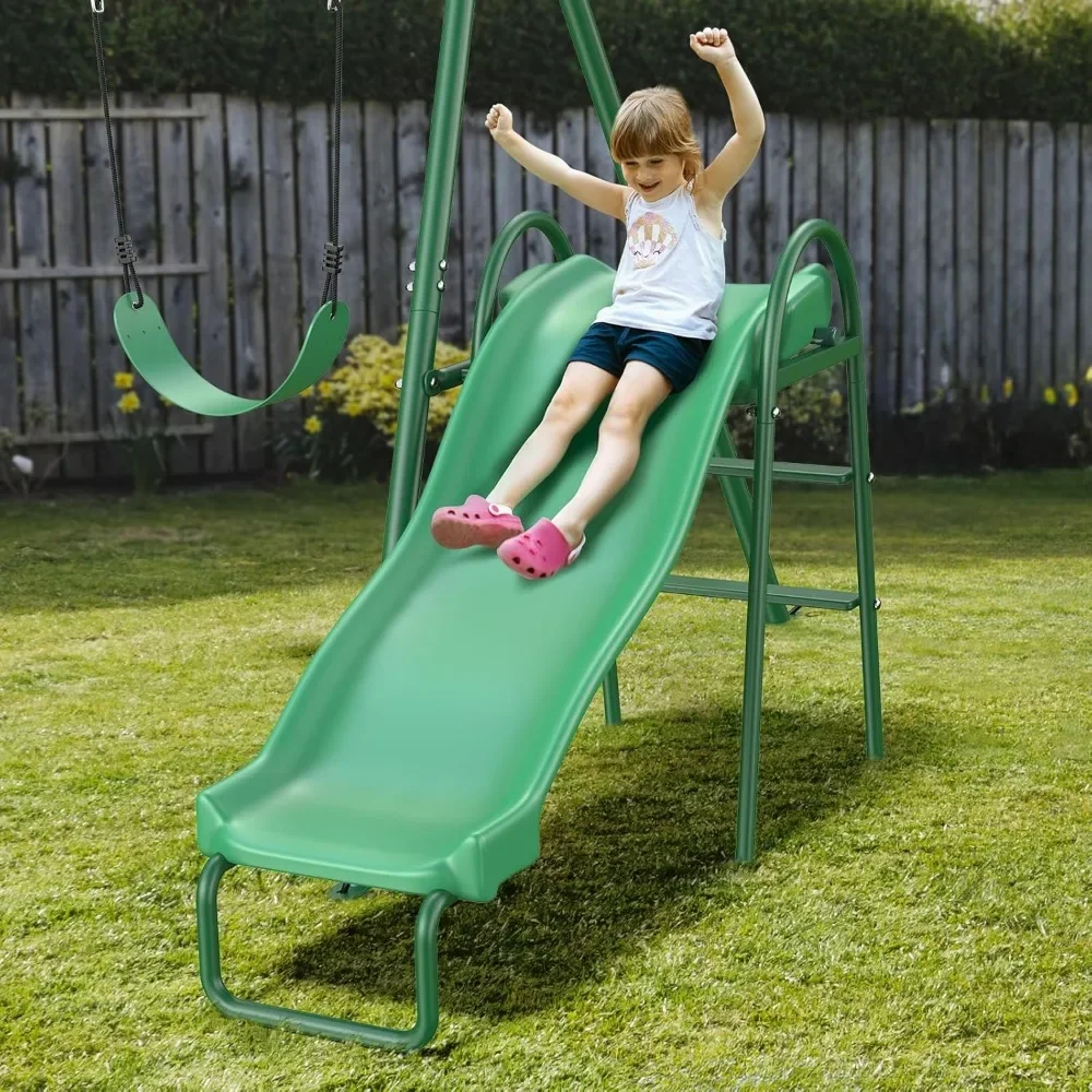 440 Pound Backyard Swing Set with Slide, Children's Outdoor Amusement Park, Heavy Metal Toys, UFO Swing, Belt Swing