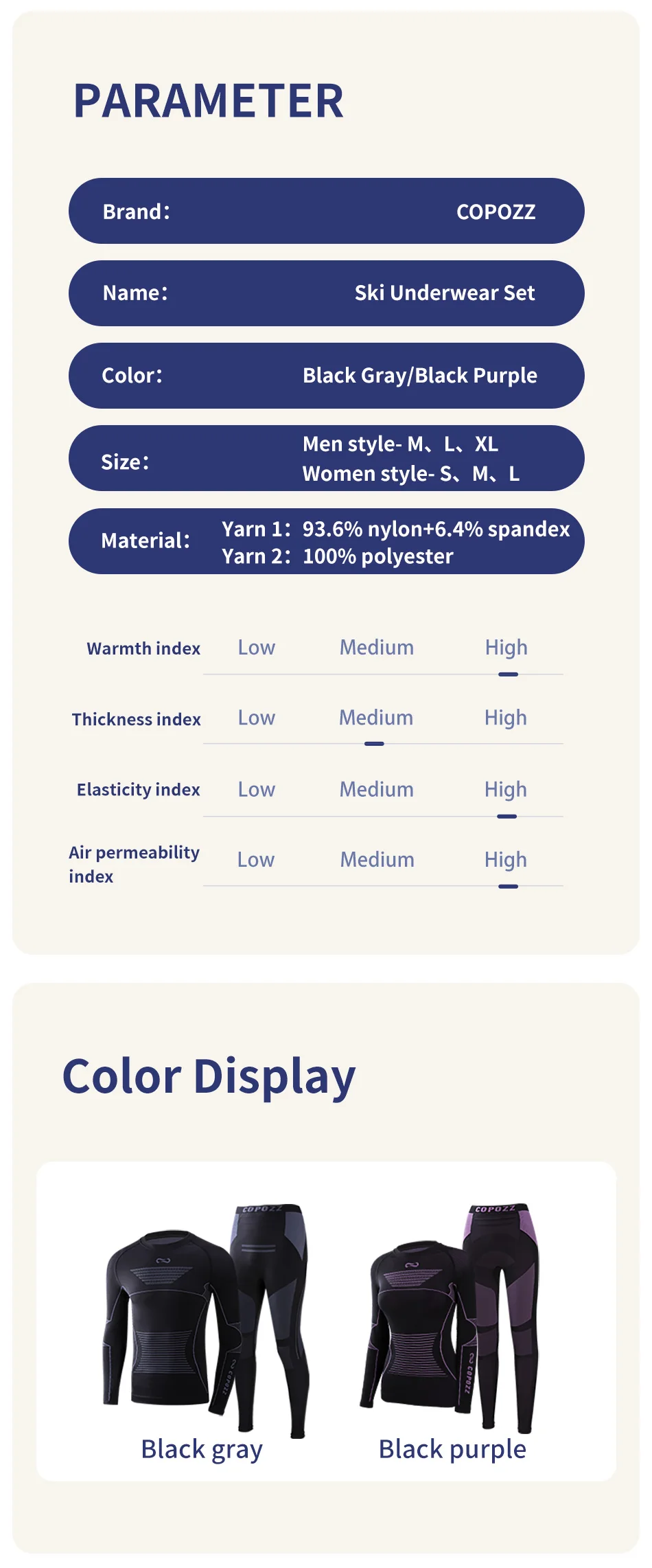 COPOZZ Thermal Ski Underwear Sets 