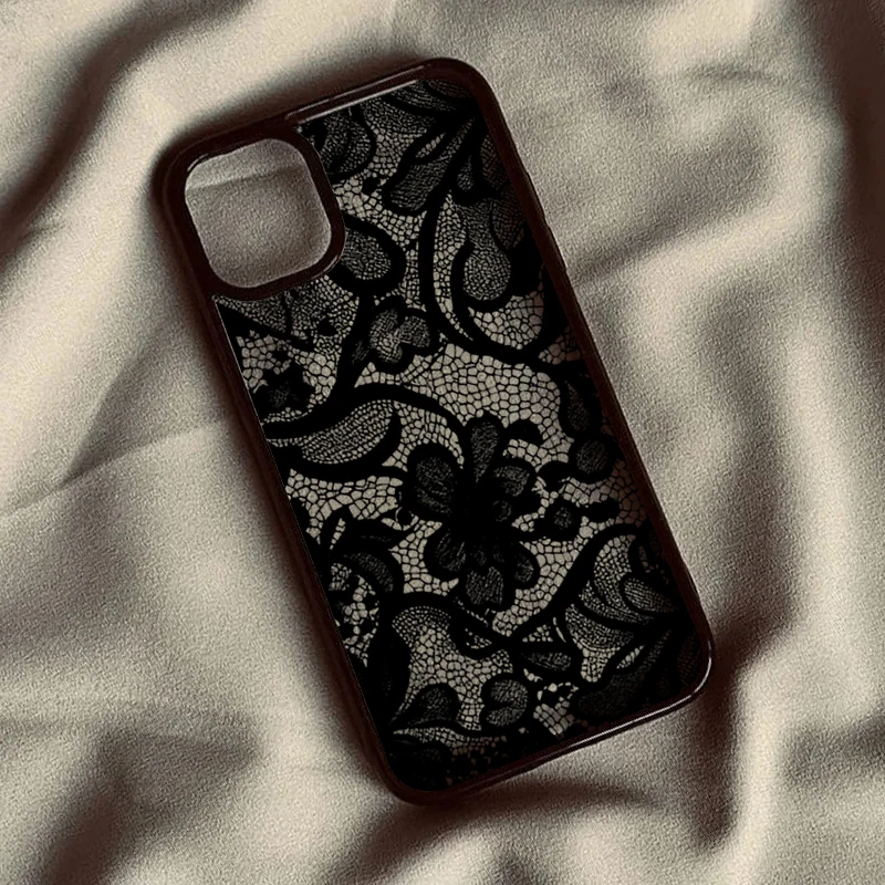 Vintage Luxury Black Lace Phone Case - Elegant Protective Cover