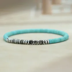 Elegant Unisex Howlite & Hematite Beaded Bracelet - Multicolor Options - 19.5cm(7.7inch) (Black flash)