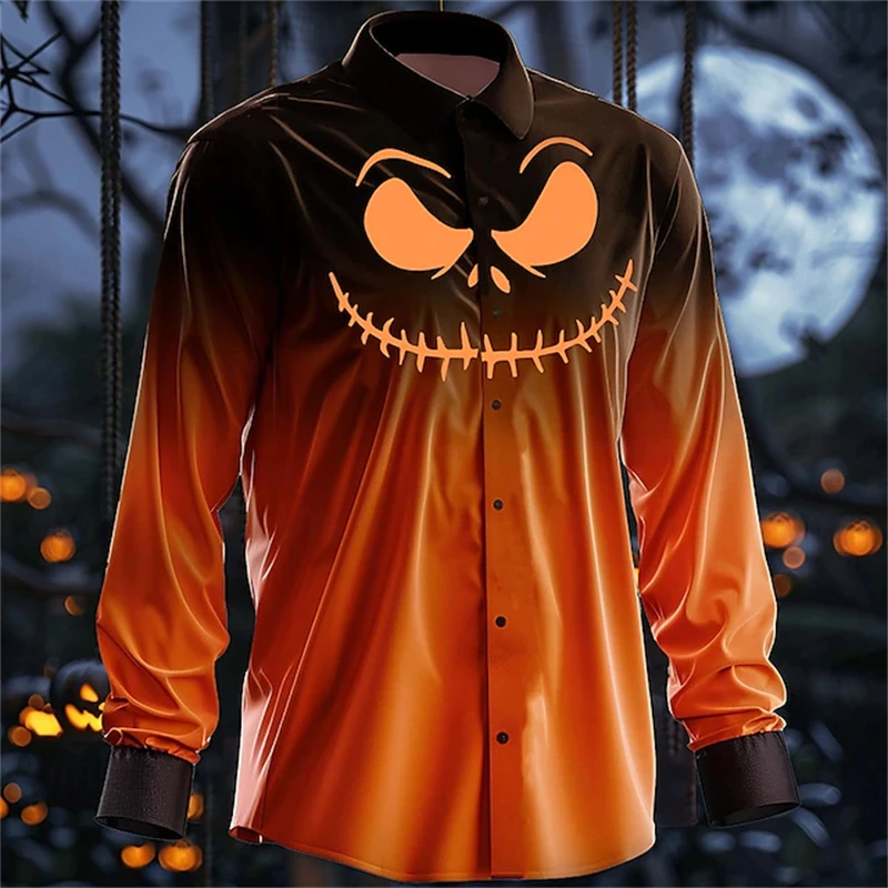 thumbnail image 1 of Camisa amarilla divertida de Halloween 2024 para otoño e invierno, nueva camisa de moda para fiesta de Halloween, camisetas de manga larga para hombre, camisa con botones y temperamento, 1 of 5
