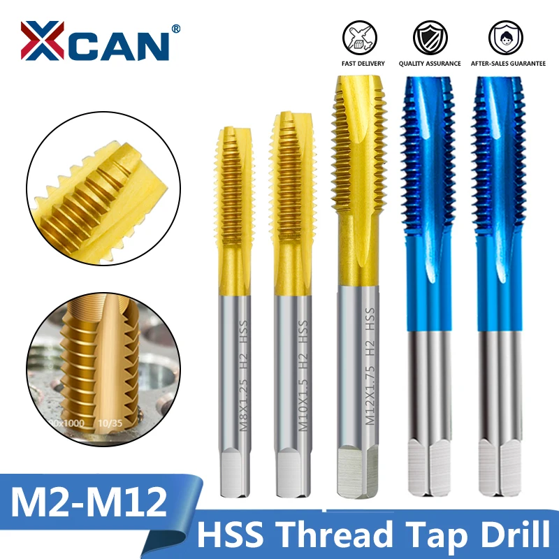 XCAN Thread Tap Titanium Coated Machine Plug Tap HSS Metric Straight Flute  Thread Screw Tap Hand Tools M2-M18