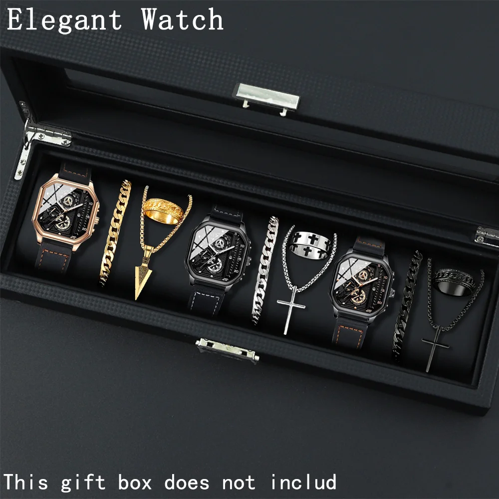 Men Watch 4/8/12pcs/set, Casual Mens Squar Dial Quartz Watches Analog PU Leather Classic Wristwatch, Ideal Choice for Gifts.