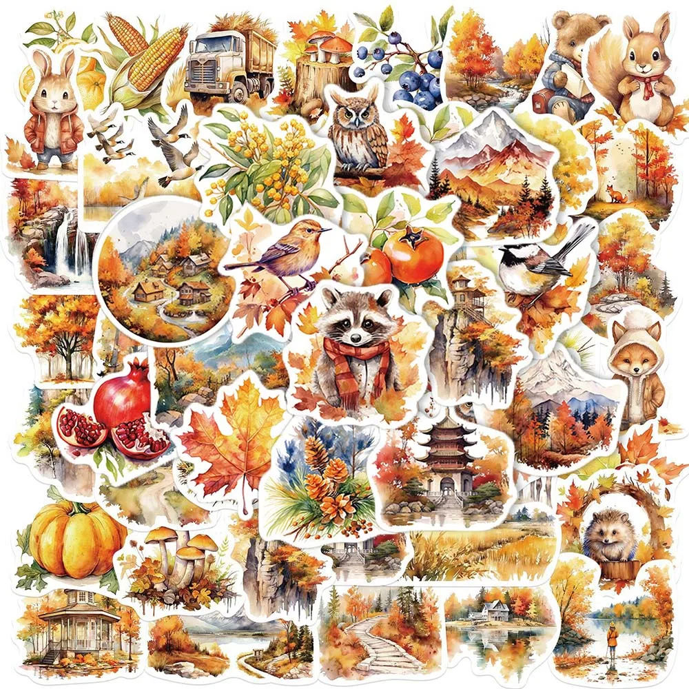 10/50Pcs Cartoon Autumn Art Aesthetic Varied Stickers Pack for Kids Travel Luggage Laptop Helmet Wall Decoration Graffiti Decals