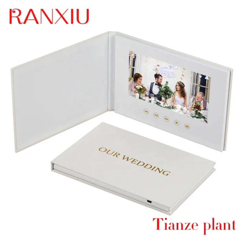Custom OUR WEDDING GOLD FOIL wedding video book with 7 inch IPS Display Linen Bound and Rechargeable Battery Video Album