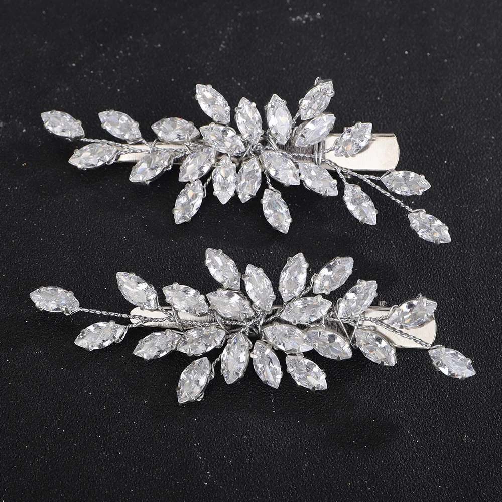 Women Wedding Zircon 2PCS Hair Clips Silver Bridal Bride Hair Accessories Jewelry Vintage Party Prom Ornaments Headdress