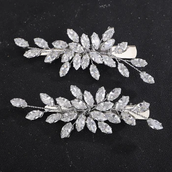 Women Wedding Zircon 2PCS Hair Clips Silver Bridal Bride Hair Accessories Jewelry Vintage Party Prom Hair Ornaments Headdress