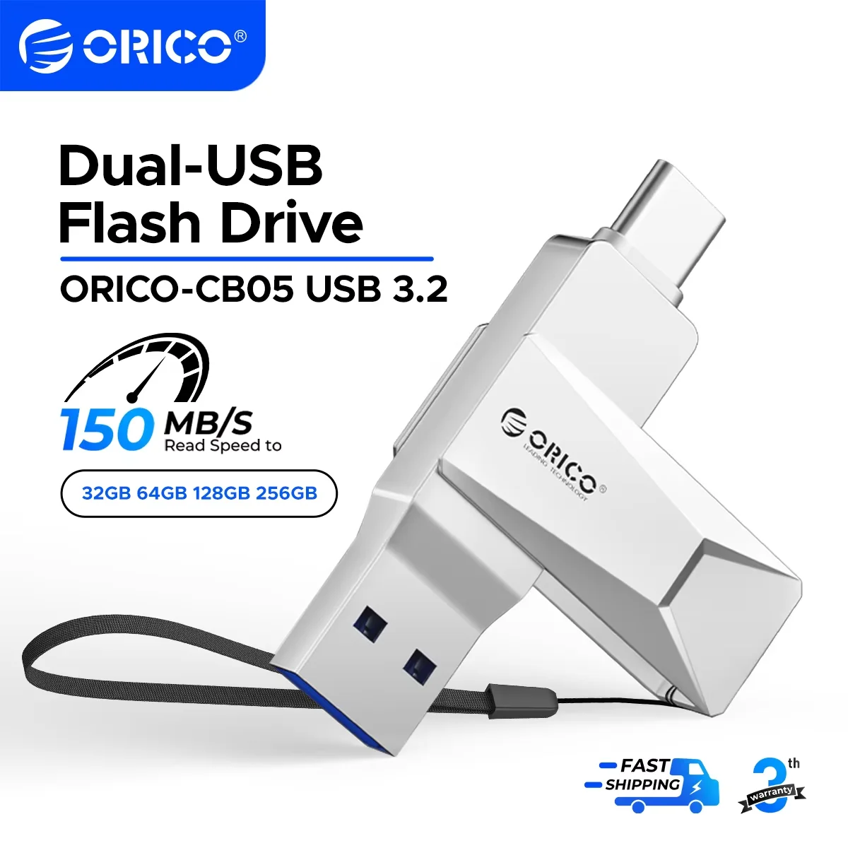 ORICO USB C Flash Drive Dual USB 3.2 Flash Drive Type C + USB A Portable Type-C Flash Drive 2-in-1 USB-C Thumb Drive