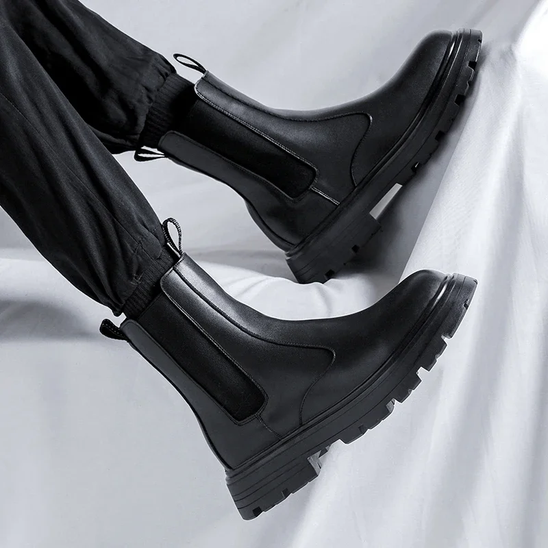 

2023 Autumn Chelsea Boots Men Black Brown Business Short Shoes for Men with Handmade Ankle Boots Zapatos Hombre Winter With Fur