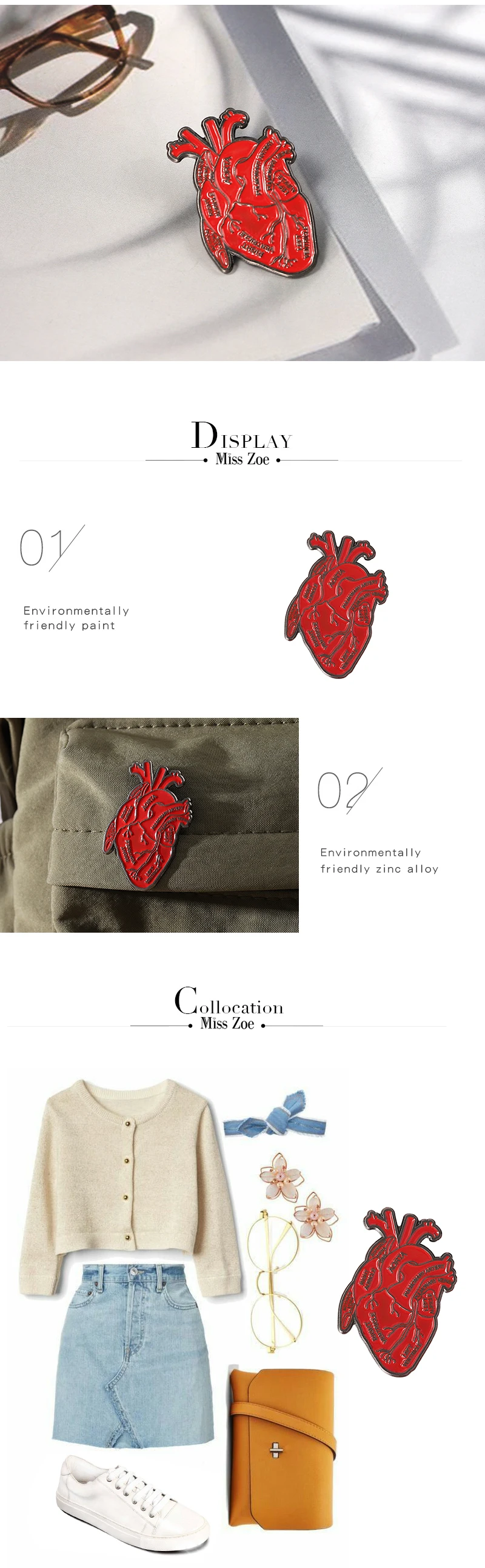 Orgel Herz Emaille Pins Benutzerdefinierte Anatomie Medizinische Broschen Revers Abzeichen Gothic Schmuck Geschenk für Student Freunde – Detail 3