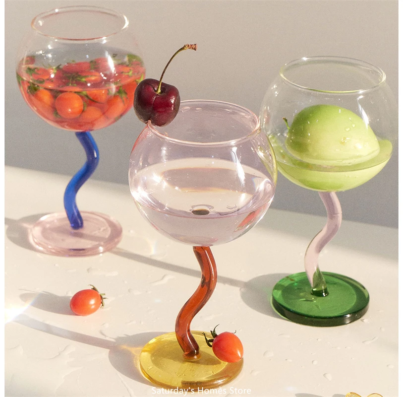 Multicolored Glass Goblet Mug Champagne Cocktail Twisted Cup Pole Wine Cup Barware Table Decor Borosilicate Glass