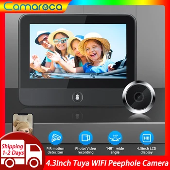 Camaroca Smart Life Tuya 1080P WiFi Campanello per porte Spioncino per occhi 5000mAh Batteria Radar Rilevatore di movimento PIR Visualizzatore digitale domestico