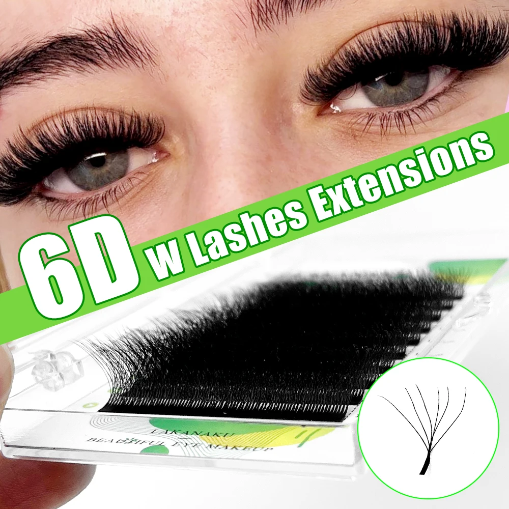 Lakanaku Echte 6d W Wimpers 0.07 W Vorm Wimper Extensions C/D 8-15Mm 6d Vooraf Gemaakte Fan Lash