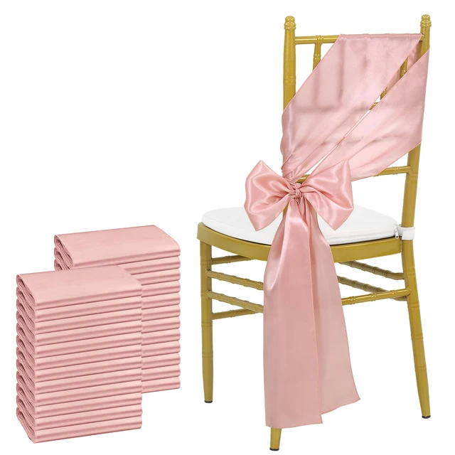 Rose Pink Satin Chair Sashes, Bows Chair Cover, Ribbons for Wedding Banquet Party Baby Shower Event Decorations, 16x275cm, 24Pcs