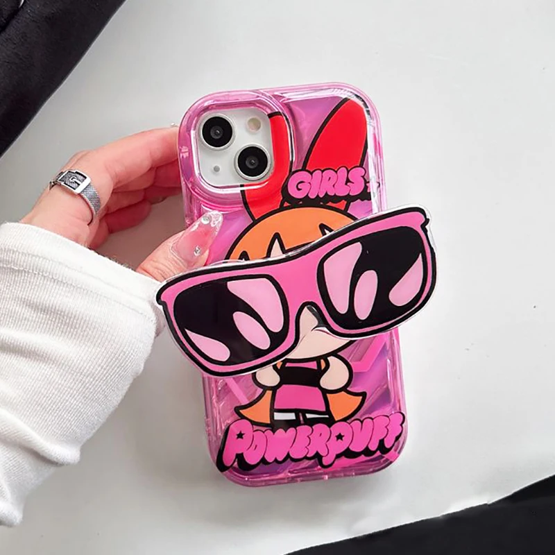 thumbnail image 1 of Cute Cartoon Powerpuff Girls Holder Case for iPhone 14 13 12 11 Pro Max X XR XS 6 6S 7 8 Plus SE 2020 Transparent Silicone Cover, 1 of 5