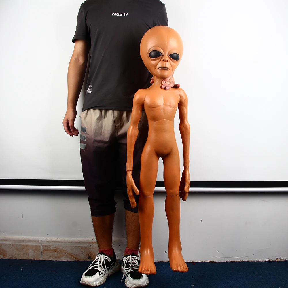 X-merry 장난감 외계인 라텍스 소품, 실물 크기 UFO 로스웰 화성 릴 마요 지역 51 무서운 소품, 할로윈 파티용