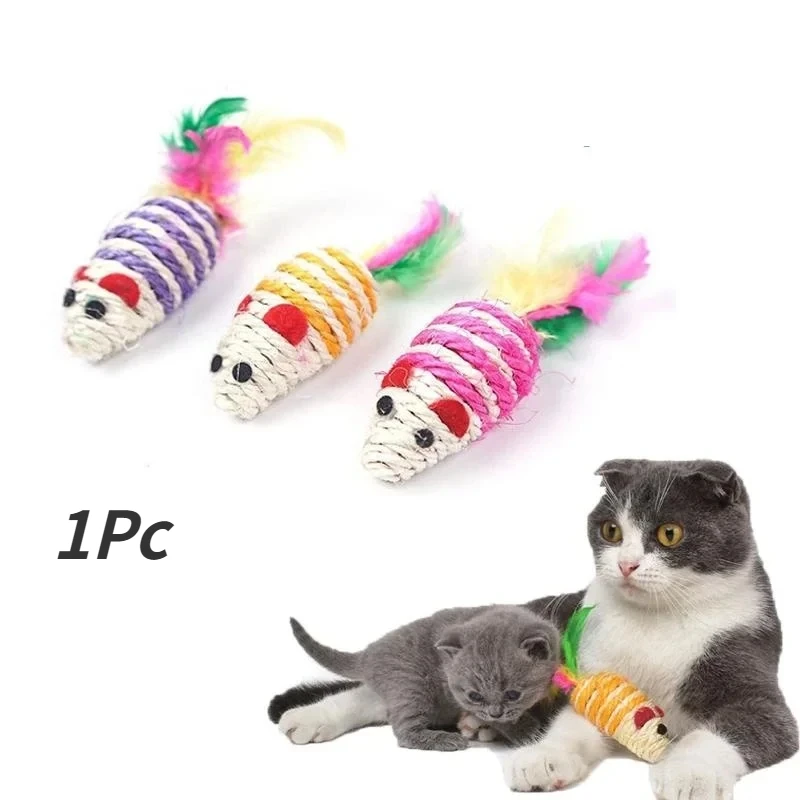 

1Pc Pet Cat Toy Mouse Shape Cat Teaser Toy Feather Toy Pet Supplies Random Color