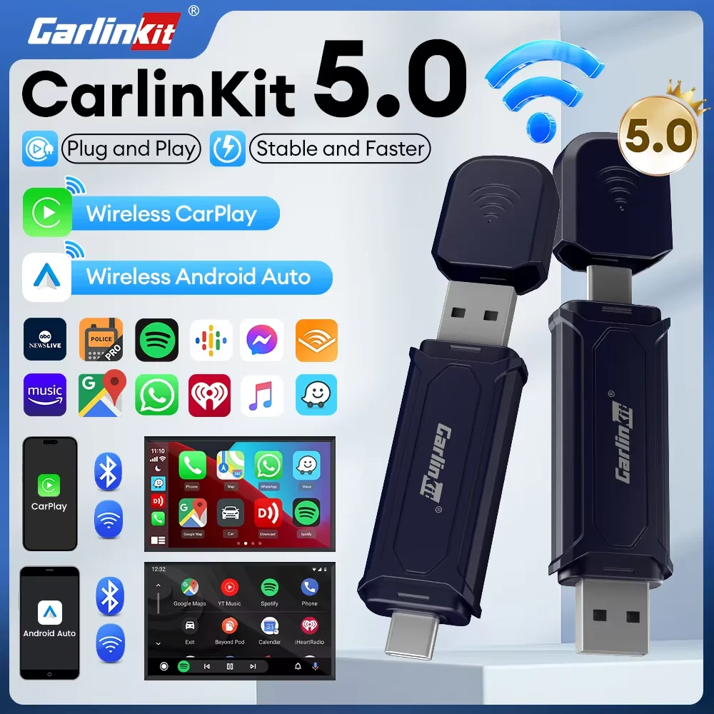 CarlinKit 5.0 & CarlinKit 4.0 Wireless CarPlay Android Auto Waze Music Spotify Auto For Audi Golf Peugeot Mazda KIA Mercedes MG