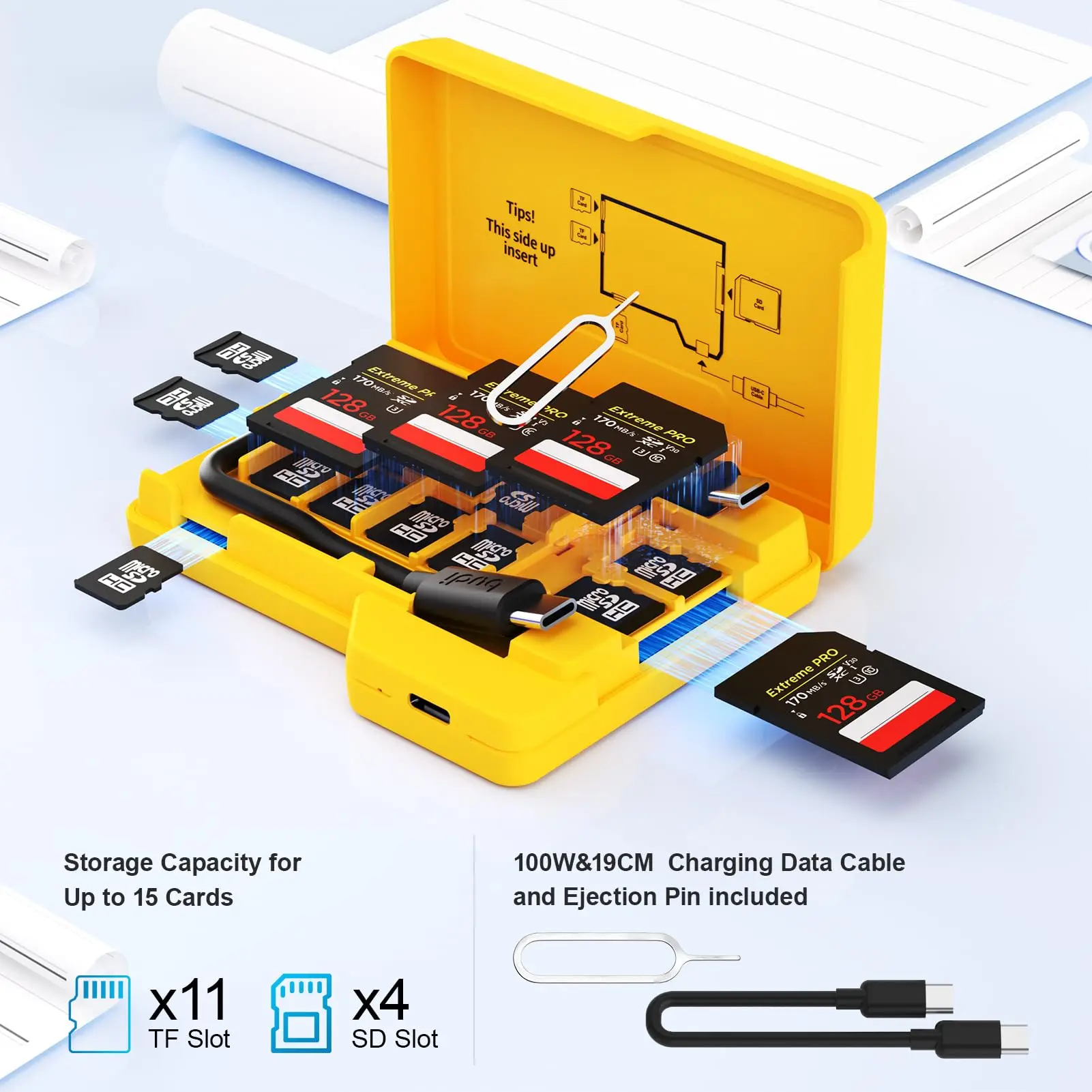 BUDI SD Memory Card Reader Storage Case with 4-Slot Simultaneous Read ...