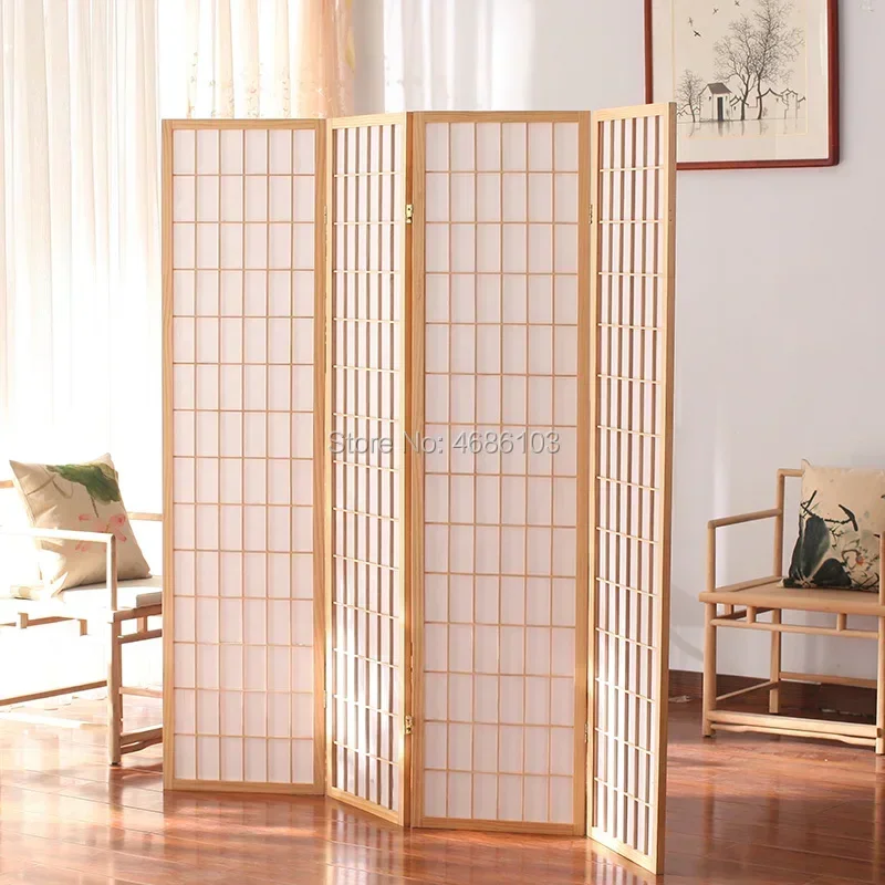 Tavern Folding And Moving Solid Wood Screen Partition Porch Fashion White Non-Woven Fabrics Divider Curtain For Home
