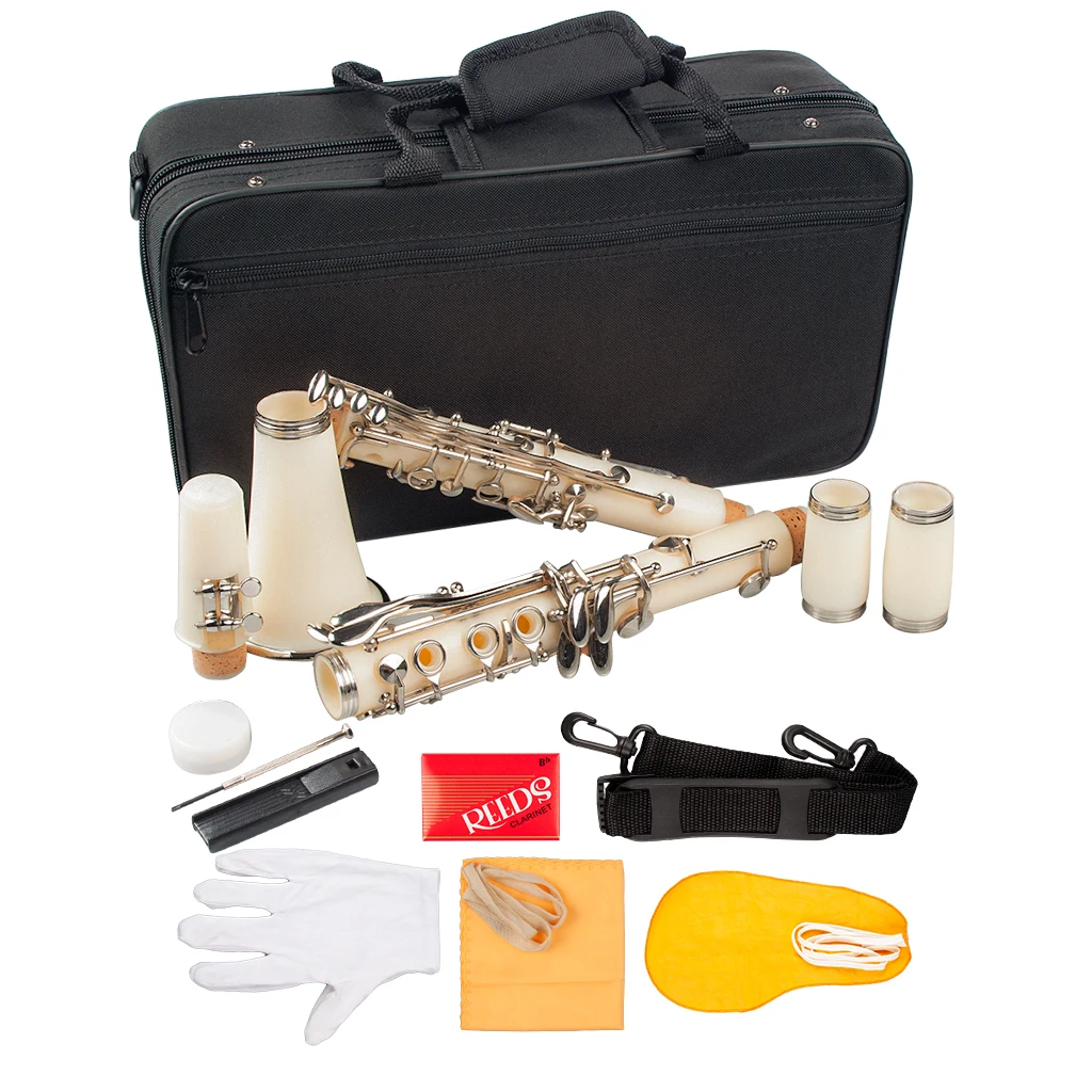 Mugig 17-Key ABS Clarinet Bb Flat W/Case Gloves Cleaning Cloth Reed Case Reeds