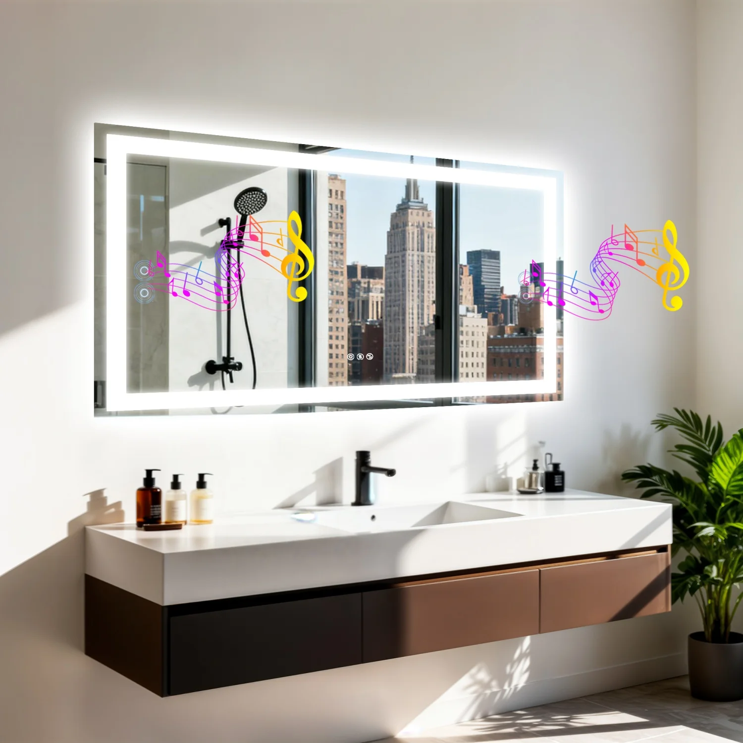 15296-af4734.jpg 50/60/100/120cm LED Bathroom Mirror Built-in Bluetooth Speaker Anti-Fog Dimmable Backlit Lighted Vanity Makeup Waterproof - Image 1
