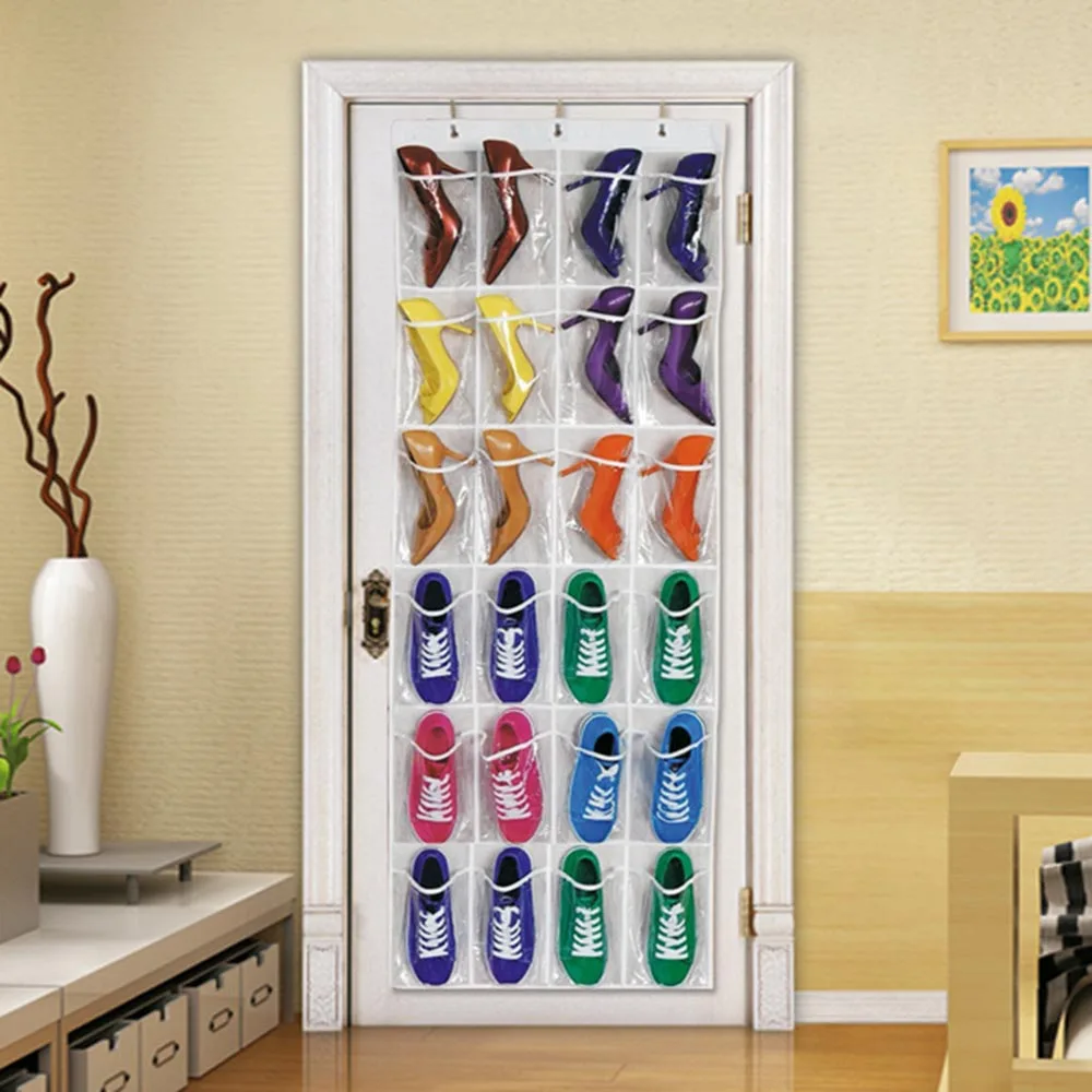 24 Pockets Crystal Clear Over The Door Hanging Shoe Organizer PVC products finishing bag,Simple Household 3