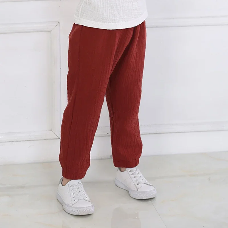 Girls Pants 2-7 Yrs Linen Pleated Baby Summer Cotton Harem Baggy Kids Clothes Sweatpants Trousers Breathable