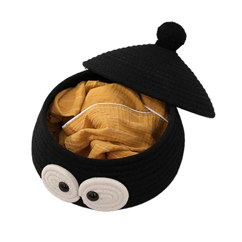 

Black Woven Storage Basket Cotton Rope Storage Basket Cartoon Blanket Toy Pillow Towel Living Room Bedroom Storage Organizing