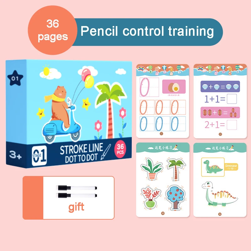 Preschool Workbook Dry Erase Children's Pen Control Training Card Pencil  Control Practice Pattern Writing Full-Color Pages - AliExpress