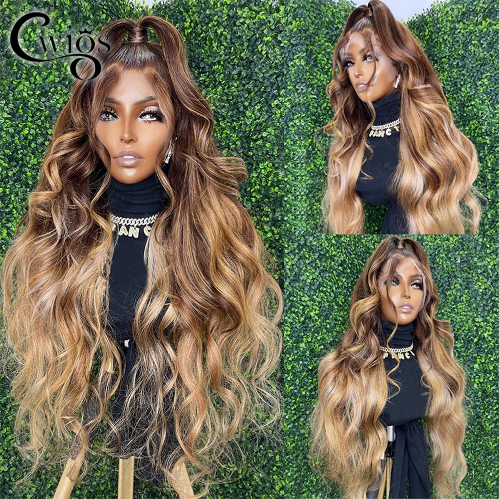 

Ombre Honey Blonde Synthetic Loose Wave Wig Pre Plucked Brown Color 13X4 Lace Front Transparent Wigs For Black Women Cosplay