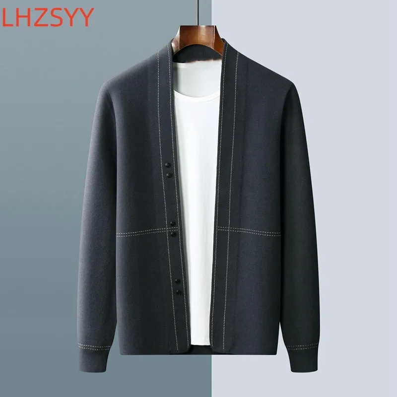 LHZSYY 남성용 100% 순수 울 캐시미어 가디건, 가을 겨울 따뜻한 스웨터, 청소년 루즈 니트 코트, 하이엔드 캐주얼 남성 재킷, 신제품