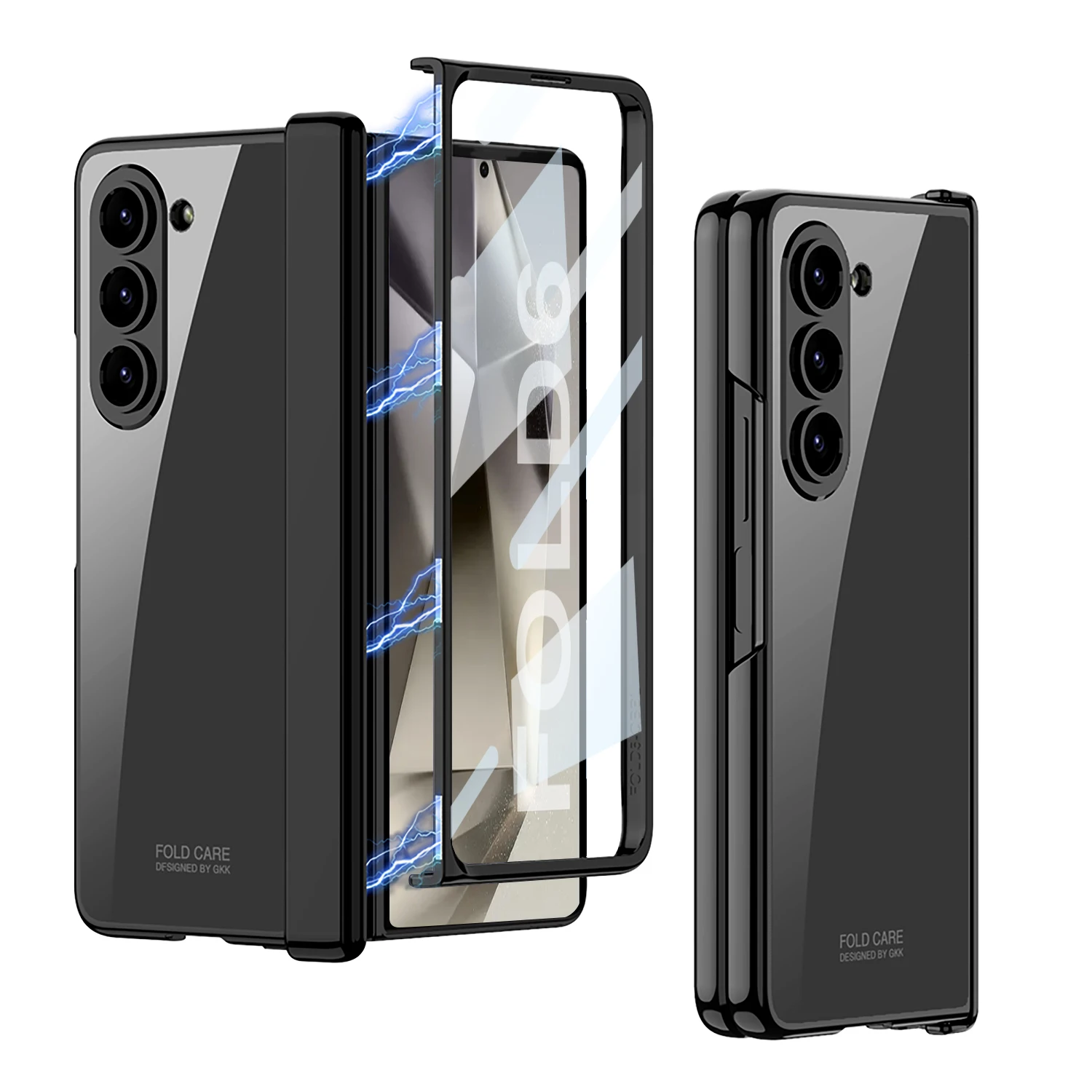 Phone Case For Samsung Galaxy Z Fold 7 6 Fold7 Plating Transparent Magnetic Hinge Phone Case Screen Glass Protective Film Shockproof Cover