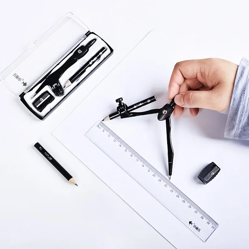 Drawing Compass 3Pcs Set Art Design Metal Compass Geometric Drawing Tool with Pencil Sharpener Math Set Student Drafting Draw Circle Stationery