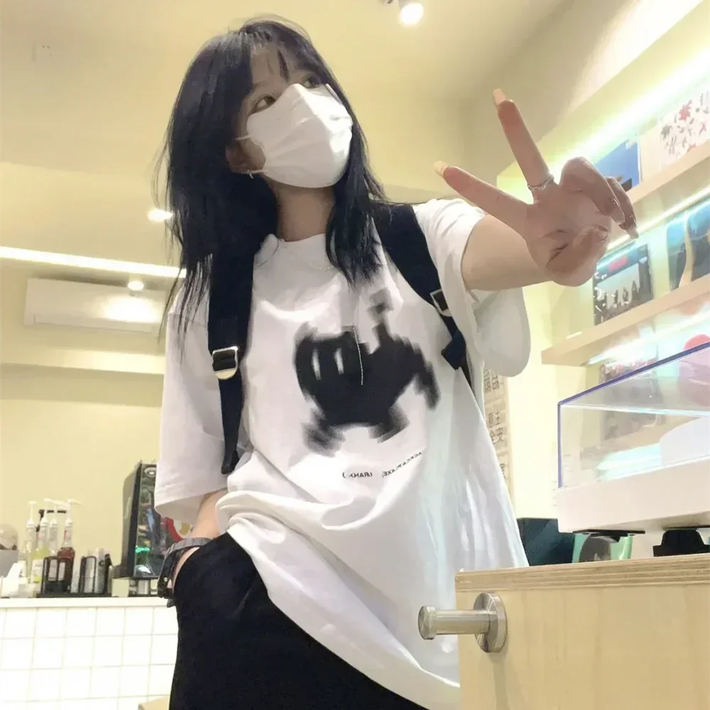 thumbnail image 1 of Camisetas de manga corta con estampado estético Y2k para mujer, ropa de calle básica, Tops holgados que combinan con todo, camiseta informal Harajuku de gran tamaño con cuello redondo, 1 of 5