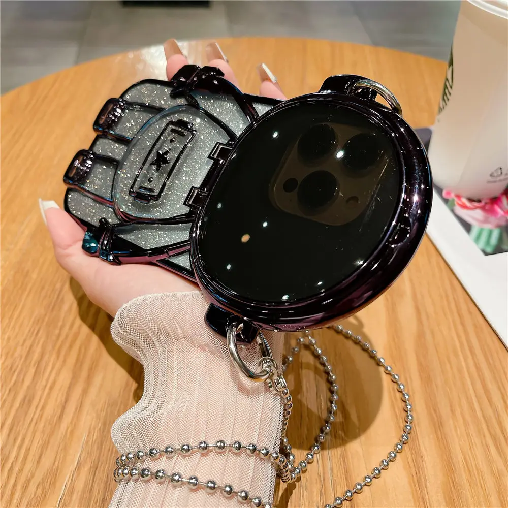 Astronaut Mirror Makeup Clear Crossbody Phone Case with Glitter Shockproof Cover